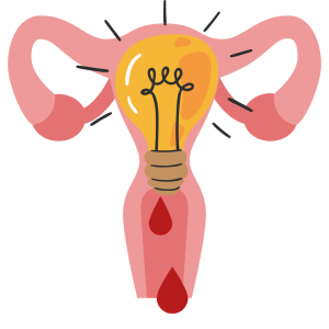 . Inside the uterus there is an illustration of a lightbulb, indicating a thought or idea.